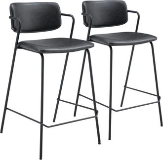 Happy Garden Lote De 2 Taburetes De Bar L&eacute;on De Polipiel Negra