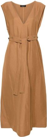 Fabiana Filippi belted V-neck midi dress - women - Linen/Flax/Viscose - 36 - Neutrals