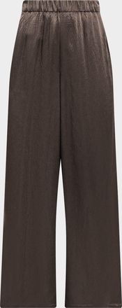 Eileen Fisher Wide-Leg Crinkled Satin Pants