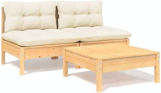 vidaXL Muebles De Jard&iacute;n 3 Piezas Cojines Madera De Pino Crema Vidaxl