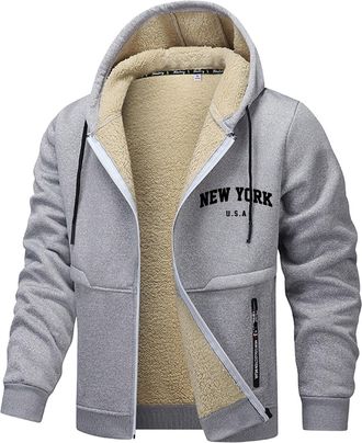Generic Jackets For Men Uk New York Letter Print Full Zipper Outwear Patchwork Fleece Thickened Jacket With Hood Autumn Winter Long Sleeve Outerwear Thermal C