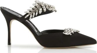 Manolo Blahnik Black Satin Crystal Embellished Mules Size 35