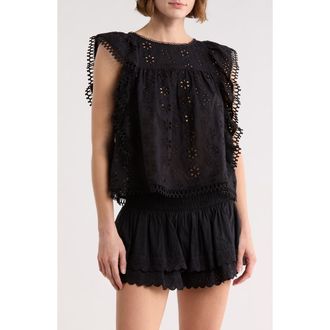 Melrose and Market Cotton Eyelet Embroidered Top in Black at Nordstrom Rack, Size Xx-Small