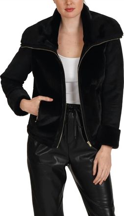 Love Token Faux Fur Zip Jacket In Black