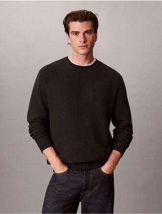 Calvin Klein Mens Textured Cotton Crewneck Sweater - Black - 2XL