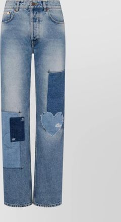 Moschino straight patchwork trousers heart patch