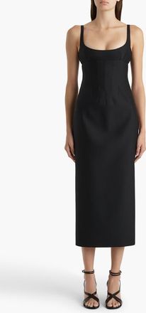 Khaite Lotte Virgin Wool & Silk Faille Sheath Dress in Black at Nordstrom, Size 12