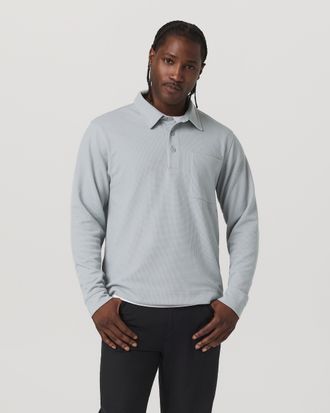 Vuori Clothing Long Sleeve Waffle Polo | Sea Fog | Medium