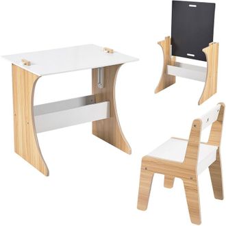Relaxdays Relaxdays childrens 2-piece table & chair set, chalkboard top, kids art table, white/natural