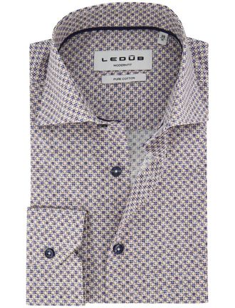 Led&ucirc;b Overhemden Ledub Modern Fit beige geometrisch patroon