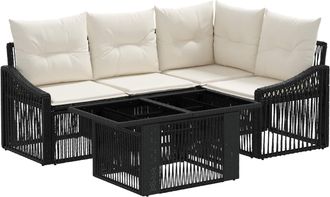 vidaXL Conjunto De Sof&aacute;s De Jard&iacute;n 5 Uds. Negro Y Blanco Crema Vidaxl