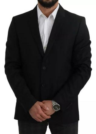 Dolce & Gabbana Black Wool Slim Fit Notch Jacket Mens Blazer