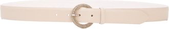Orciani Ivory Leather Belt With Rhinestone-Embellished Buckle