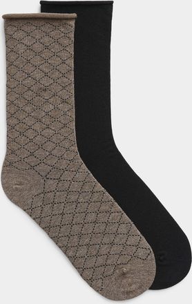 Simons Womens Solid/checks socks 2-pack