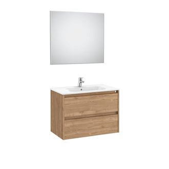 Roca Mueble Lavabo 1000mm Tenet 2 Cajones + Espejo Y Aplique Led Nogal