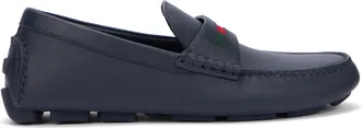 Gucci Mens Leather Driver Moccasin Navy Calf Skin Loafers