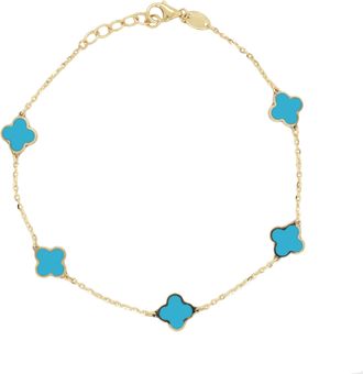 Italian Gold, Inc 14K Yellow Gold Station Clover Bracelet-Turquoise