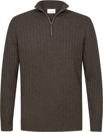 Profuomo Half Zip Bruine Pullover Sweater - Heren - Coltruien - Bruin - 2XL - Truien & Vesten