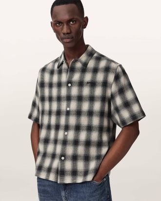 AllSaints Cotton Shadow Short Sleeve Boxy Check Shirt, Size: XXL