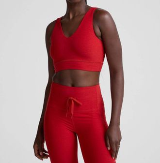 Beyond Yoga Spacedye Good Day Long Line Bra In Holly Red Heather