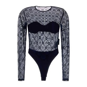 Marine Serre Body, female, Blue, Size: XS Moonogram Mesh Flock Bodysuit Top