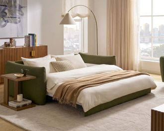Castlery Haven 3 Seater Queen Sleeper Sofa, Performance Infinity Boucle Moss for Green