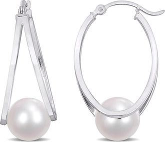 Amour 8 - 8.5 Mm Freshwater Cultured Pearl Earrings In Sterling Silver