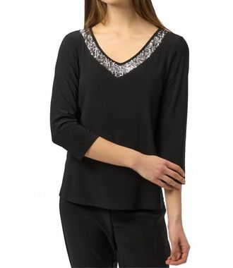 Joseph Ribkoff Chic V-Neck Pullover In Black/silver
