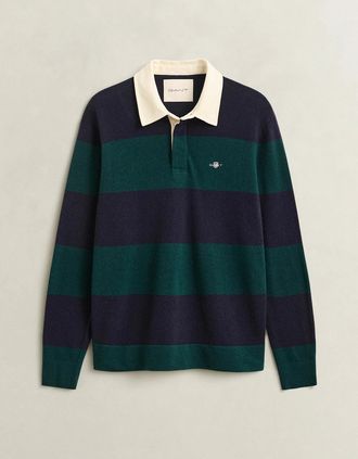 GANT Mens GANT Mens Barstripe Lambswool Rugger - 321 Dark Emerald - Green - Size: 38