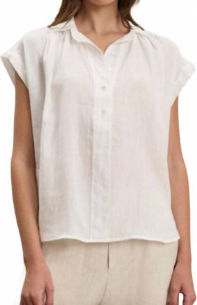 Velvet Elowen Half-Button Placket Top In Chalk