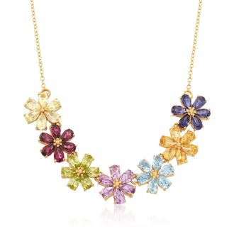 Ross-Simons Multi-Stone Flower Necklace in 18kt Gold Over Sterling