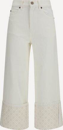 Tory Burch T Monogram Contrast Cuff Straight-Leg Jeans Female 27