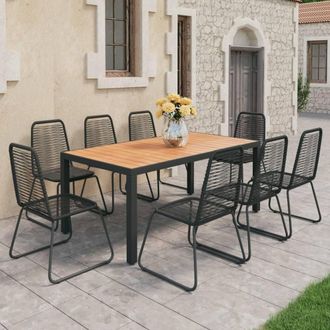 Berkfield Home 9 Piece Garden Dining Set PVC Rattan Black & Brown
