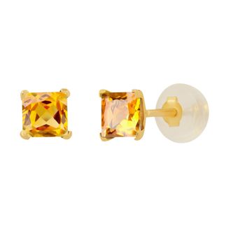 MAX + STONE 14k Yellow or White Gold 4mm Square Princess Cut Gemstone Stud Earrings