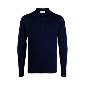 John Smedley Polo Shirts, male, Blue, S, Midnight Blue Button-Up Jumper
