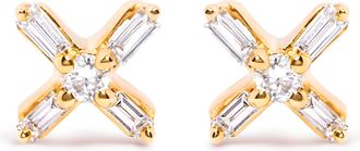 House of Brilliance 10K Yellow Gold 1/10 Cttw Round and Baguette Diamond Criss Cross X Stud Earring