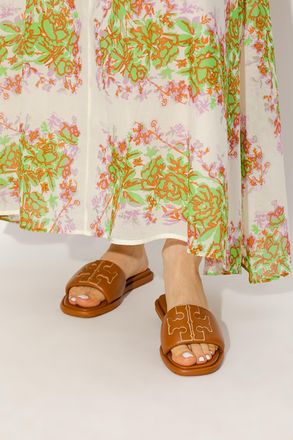 Tory Burch Leather Slides With Logo, Womens, Brown