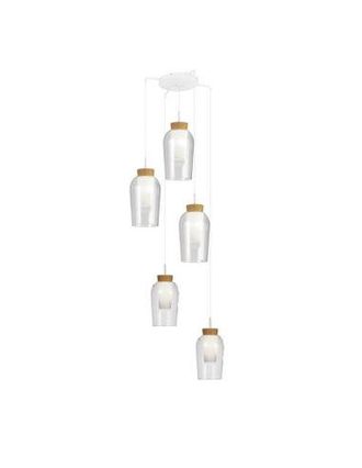 Mantra Mantra L&aacute;mpara De Techo Colgante De Cristal Nora 5 Luces El Champ E27 Base Redonda &Oslash; 63cm - Blanco/madera, Negro/m&aacute;rmol, Oro/blanco