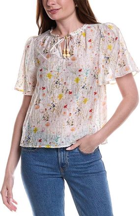 Vince Camuto Tie-Front Princess Sleeve Linen-Blend Blouse