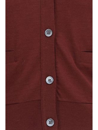 Thom Browne Merino Wool V-Neck Cardigan - Burgundy