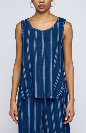 Luukaa D'Celli Floria Denim Muslin Top in Stripe Denim at Nordstrom, Size 12