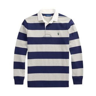 Polo Ralph Lauren Polo Shirts, male, Blue, S, Logo-Embroidered Striped Cotton-Jersey Rugby Shirt
