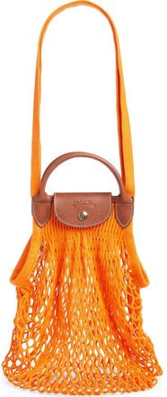 Longchamp Le Pliage Filet Knit Shoulder Bag in Bright Orange at Nordstrom