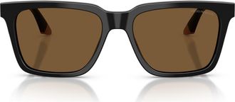 Emporio Armani 55mm Square Sunglasses in Shiny Black/beige/brown at Nordstrom