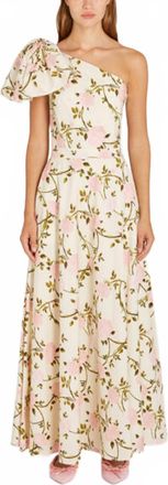 Giambattista Valli Floral Printed One-Shoulder Poplin Midi Dress In Ivory Multi