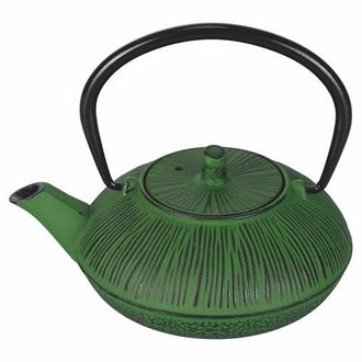Villa D'Este Home Tivoli Teekanne, 500 ml, Gusseisen, klappbarer Griff, Edelstahlsieb, Gr&uuml;n
