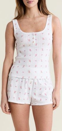 Etam Katell Pointelle Cotton Pajama Tank in Print Ecru Background at Nordstrom, Size X-Large