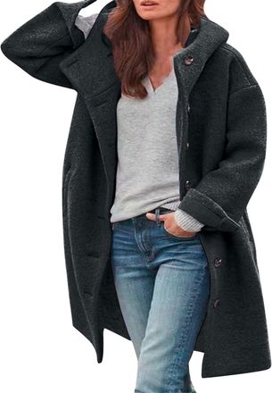 Generic Trench Coats for Women Winter Casual Wool Pea Coat Jackets for Ladies Casual Loose Jacket for Women Windproof Outwear with Pockets
