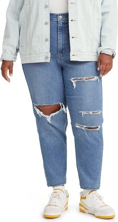 Levi's Womens Levis Mom Jeans Blue Denim Distressed High-Waisted Tapered Leg RED828