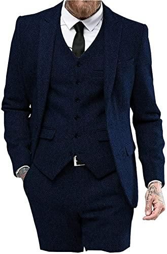 Gilet Costume Homme En Laine Tweed - Sans Manches, Motif Chevrons - Style Rétro élégant - Pour Smoking, Mariage, Affaires - Taille S à XXL